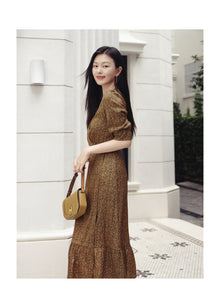 One-Piece Tea-Length Dress | Brown