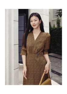 One-Piece Tea-Length Dress | Brown