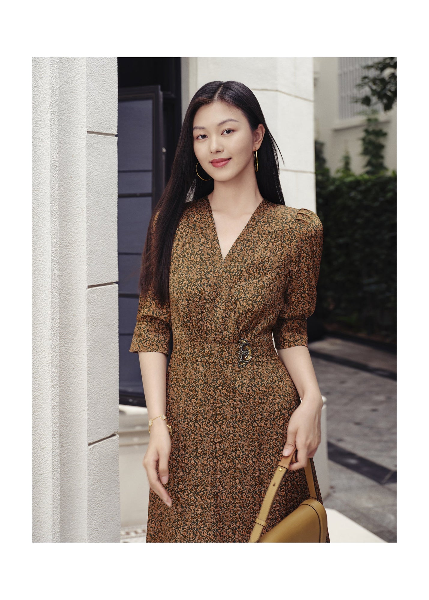 One-Piece Tea-Length Dress | Brown