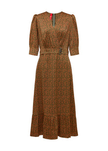 One-Piece Tea-Length Dress | Brown