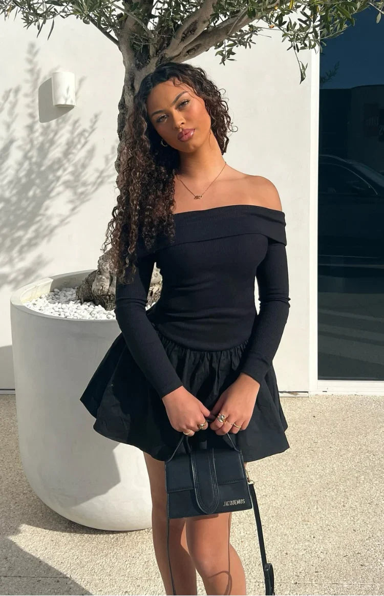 One Dance Long Sleeve Mini Dress | Black
