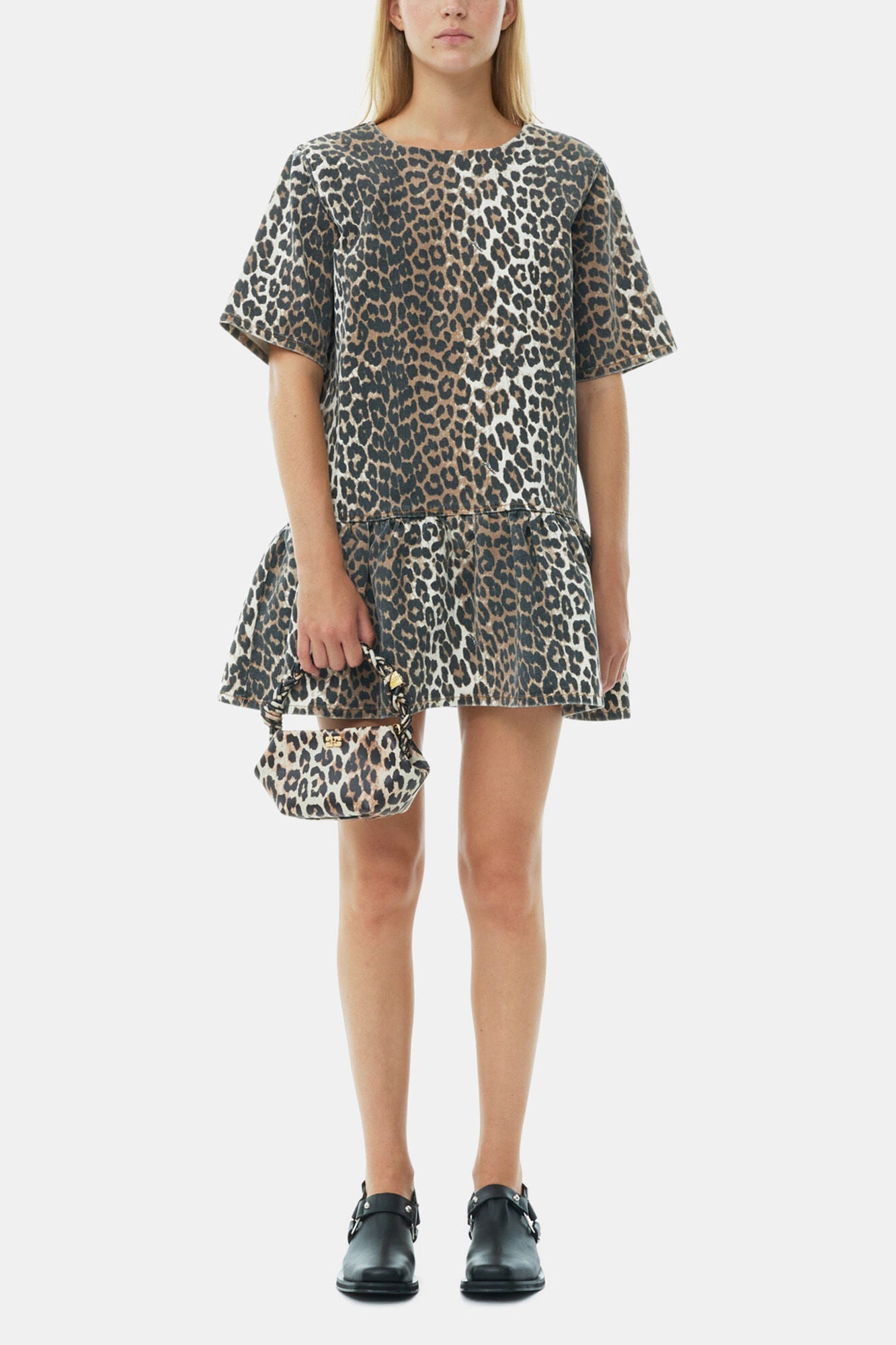 Open back Mini Denim Dress | Leopard