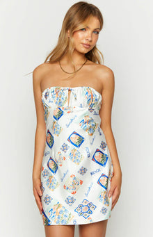 Orion Italia Print Strapless Mini Dress | White