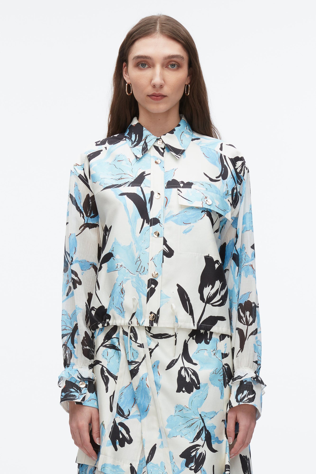 Joyful Tulip Cropped Shirt Jacket | Ivory Multi