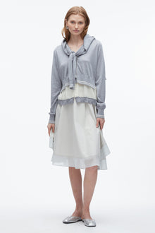 Chiffon Hem Boxy Cardigan | Grey Melange