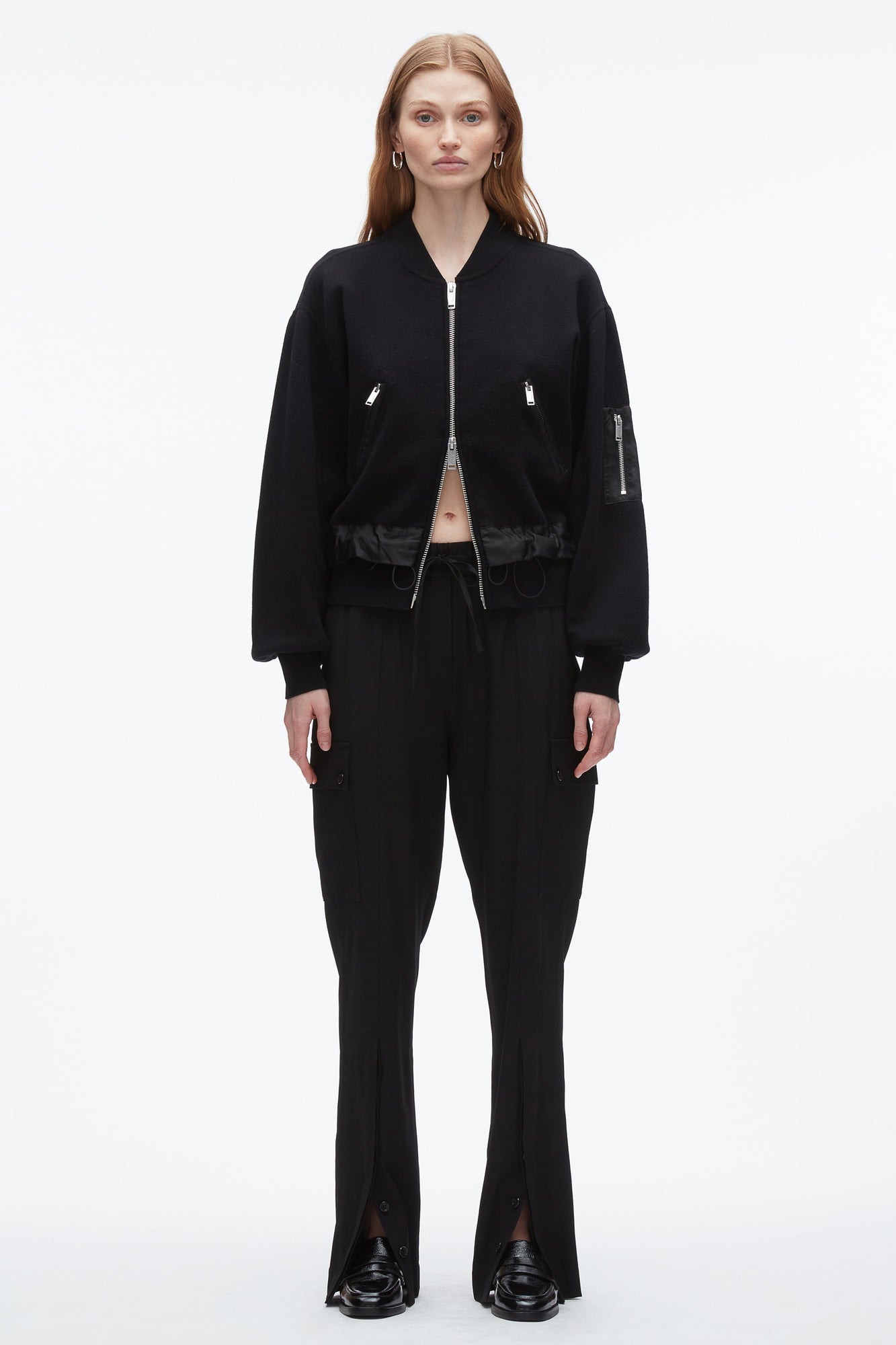 Knit Layered Bomber Jacket | Black