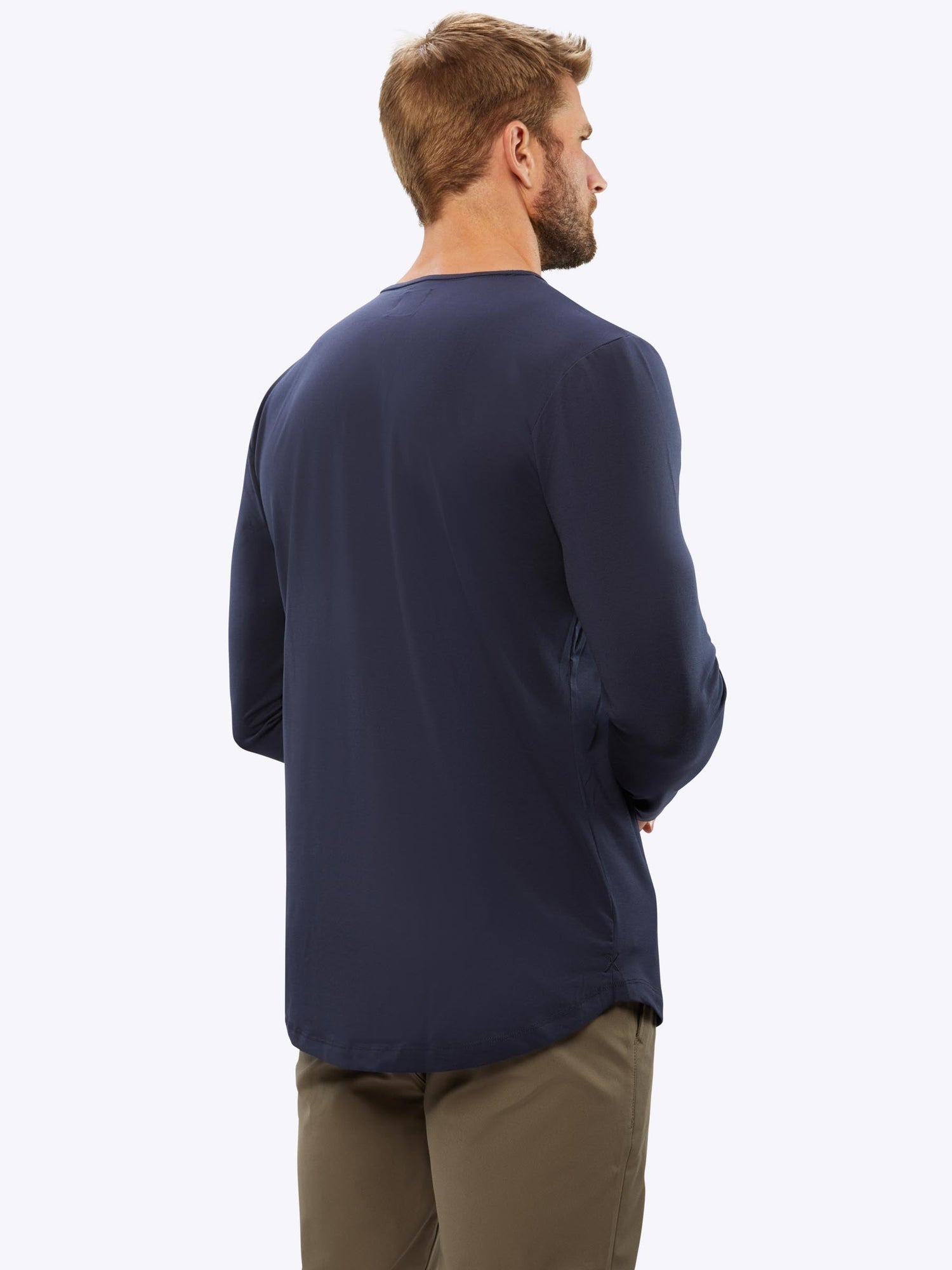 AO Long Sleeve Henley Curve-Hem | Pacific Blue Signature-fit PYCA Pro