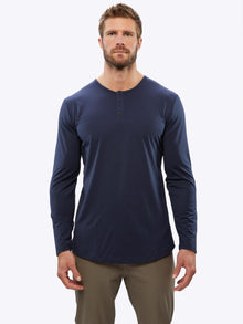 AO Long Sleeve Henley Curve-Hem | Pacific Blue Signature-fit PYCA Pro