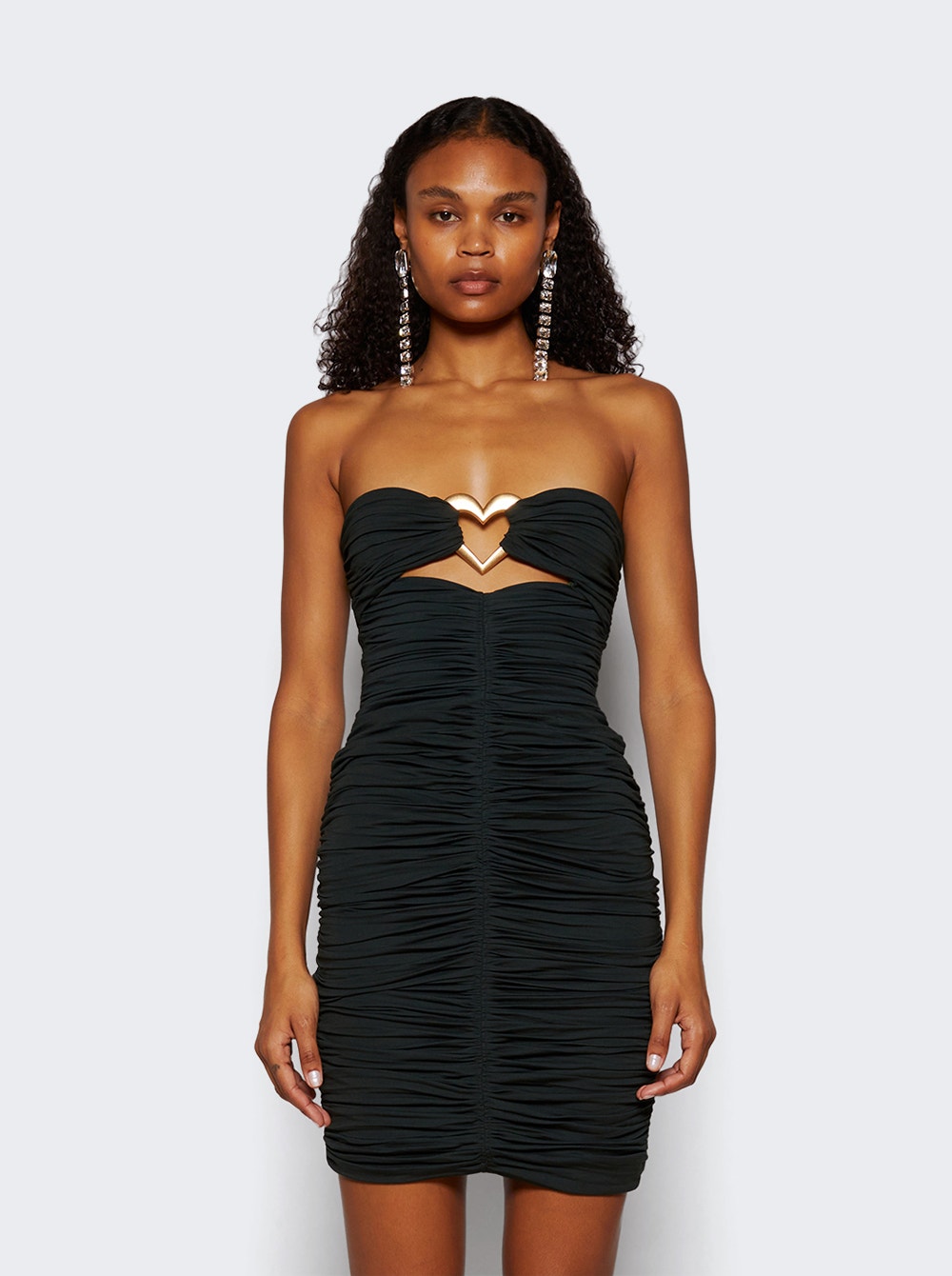 AREA | Heart Ruched Strapless Mini Dress | Green