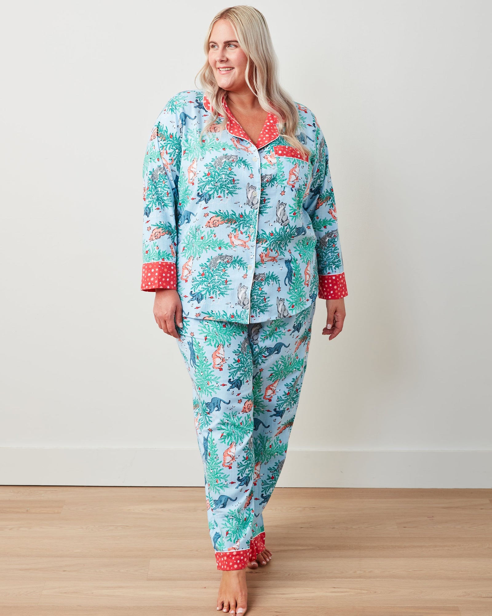 Frisky Firs - Lightweight Flannel Long PJ Set - Twinkling Blue - Printfresh