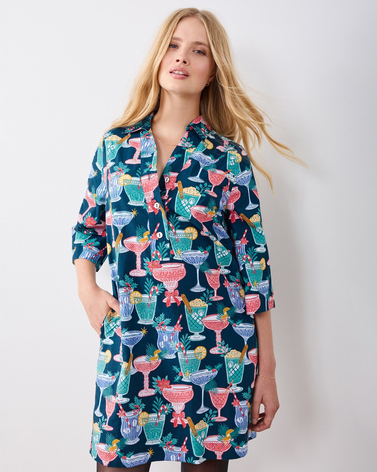 Christmas Cocktails - Goa Dress - Navy - Printfresh