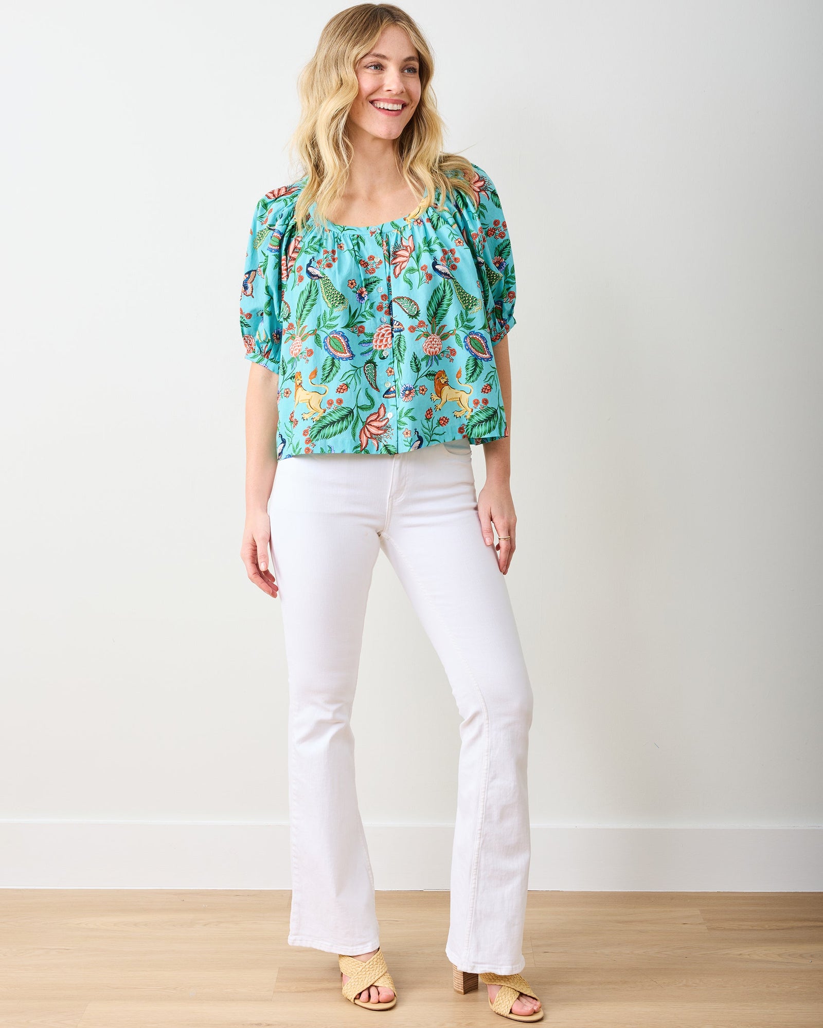 Garden District - Gilmore Blouse - Caribbean Blue - Printfresh