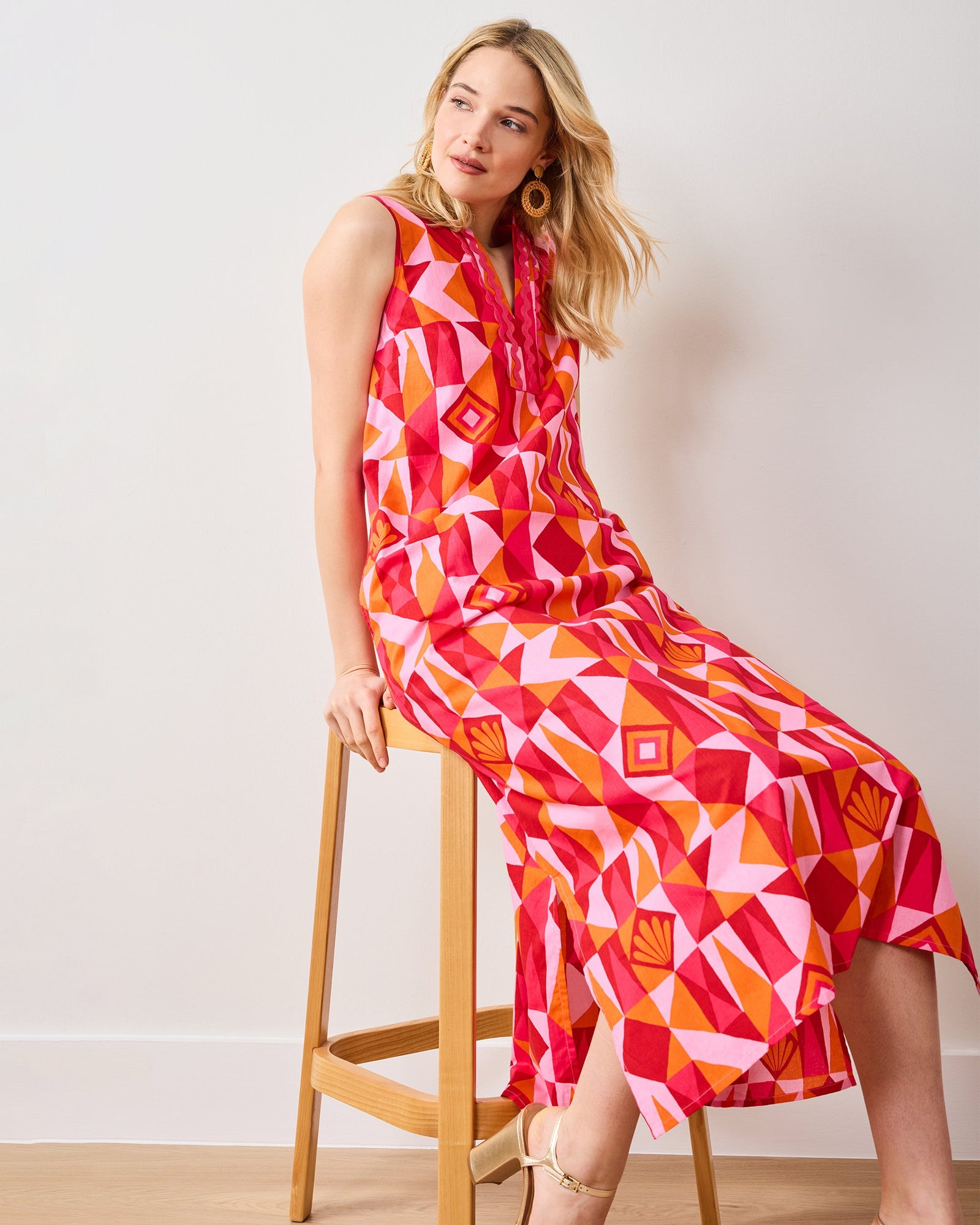 Underwater Mosaic - Ocean View Long Tunic Dress - Pink Crush - Printfresh