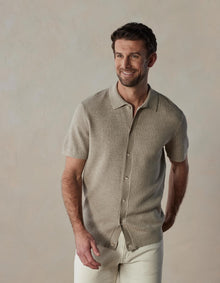 Men | Waffle Stitch Button Up | Flax