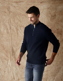 Men | Waffle Knit Quarter Zip Pullover | Navy