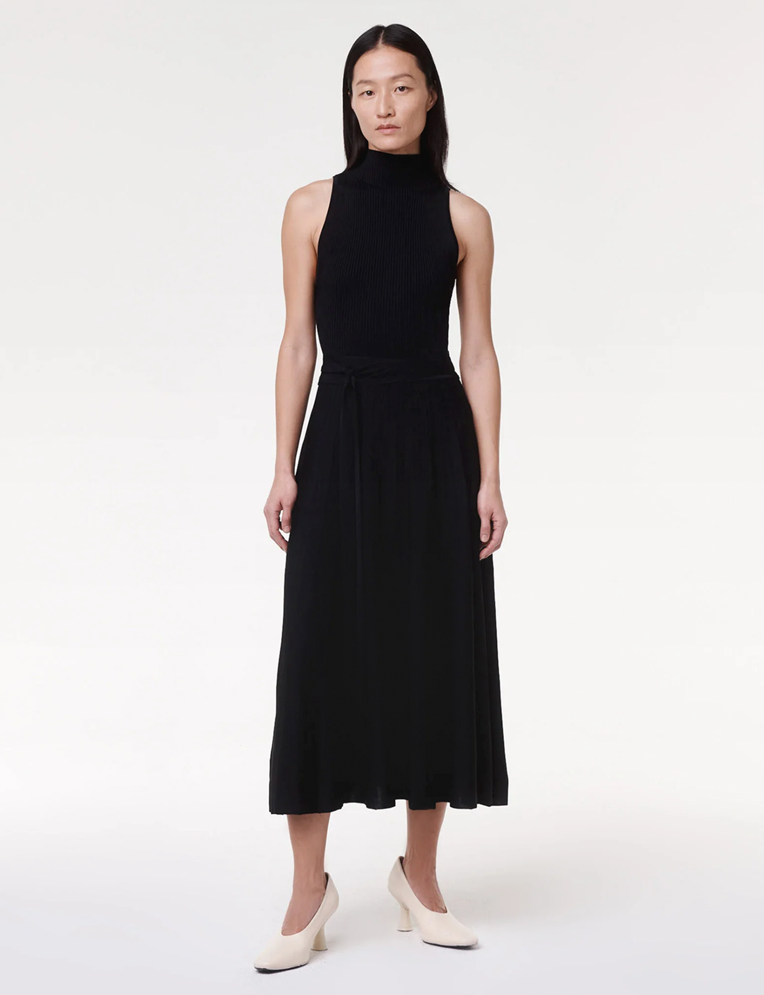 Women | Pleated Mock Neck Dress | Black