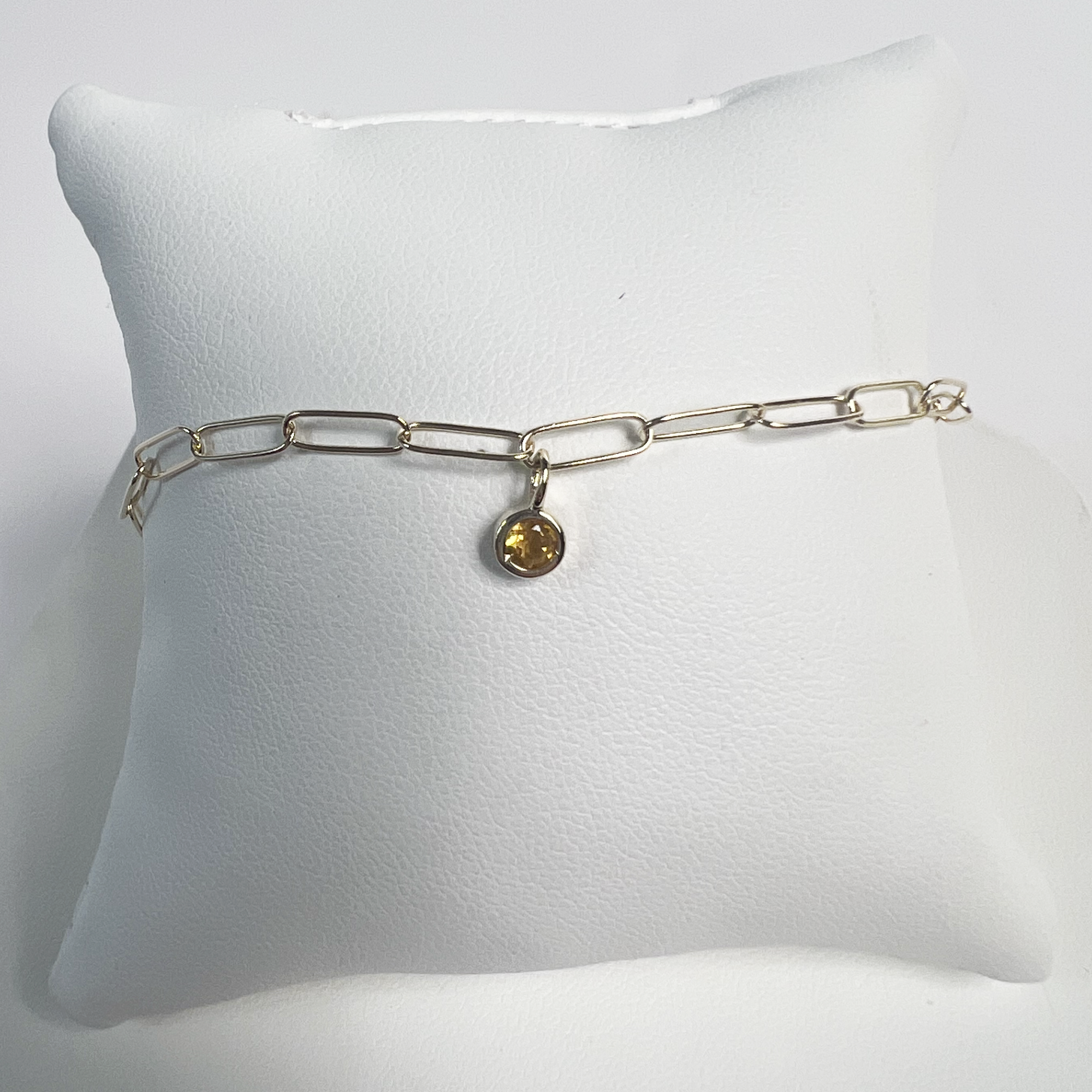 Birthstone Paperclip Bracelet | 10K Yellow Gold