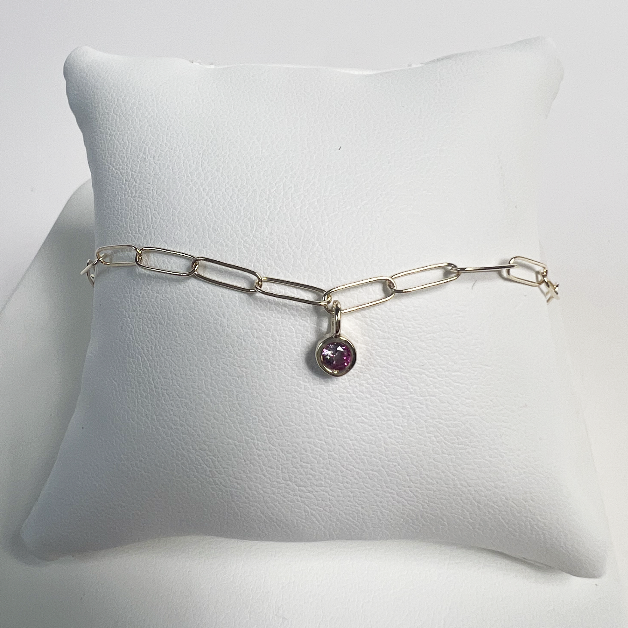 Birthstone Paperclip Bracelet | 10K Yellow Gold