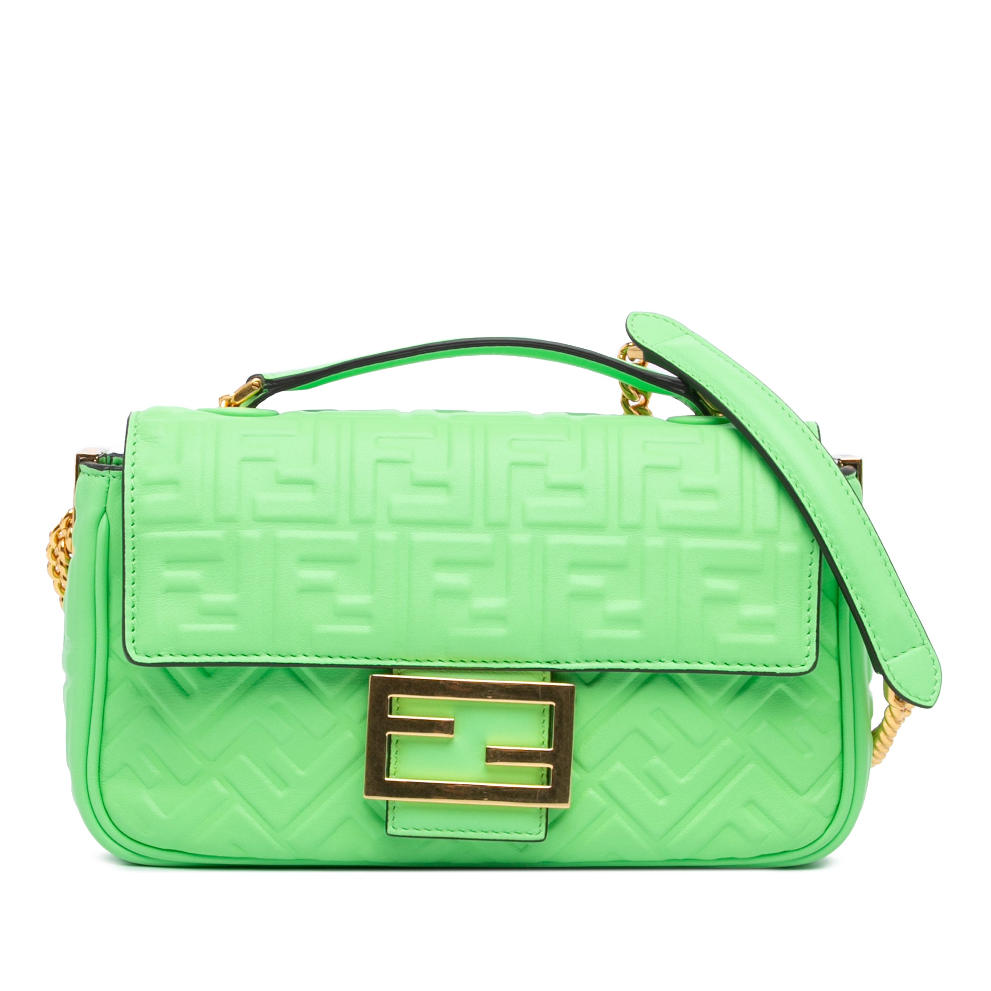 Fendi | Pre-Owned Zucca Embossed Leather Chain Midi Baguette - III | Green/Light Green