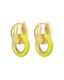 Pave Interlock Hoops - Neon Yellow - Gold | Plated Gold