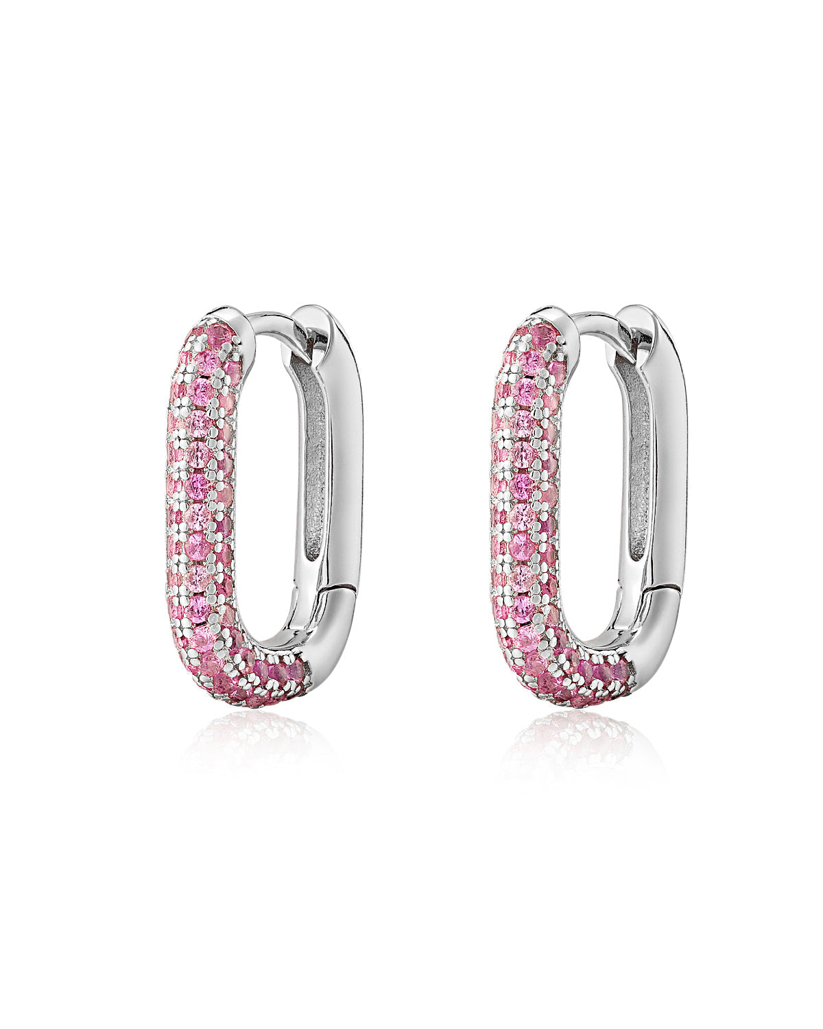 Pave Chain Link Huggies - Pink - Silver | Plated Silver