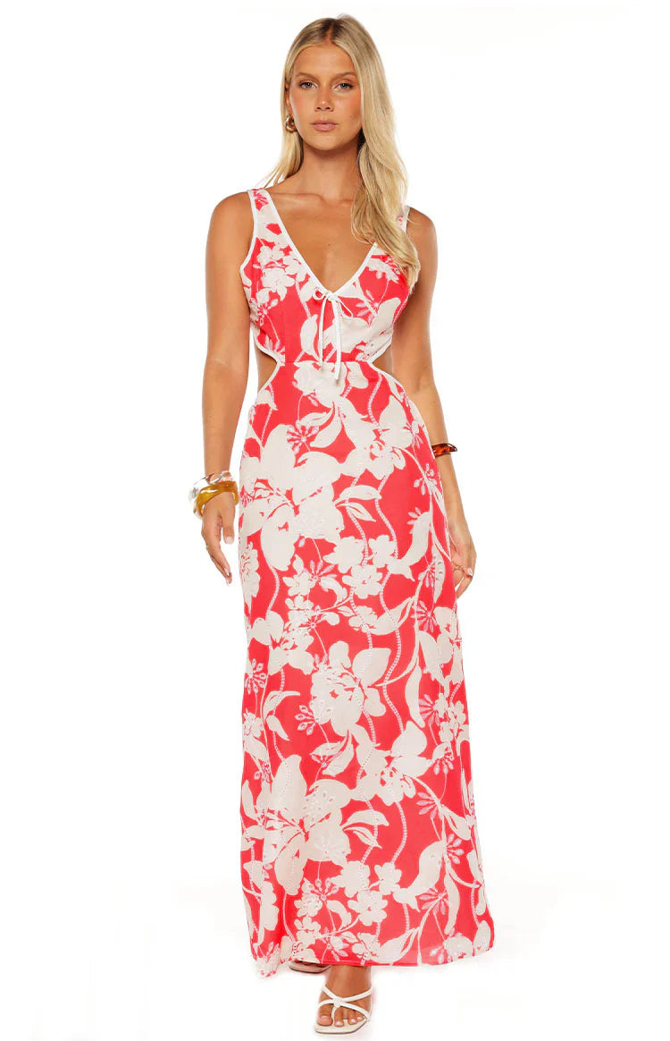 Perez Floral Cut Out Maxi Dress | Red