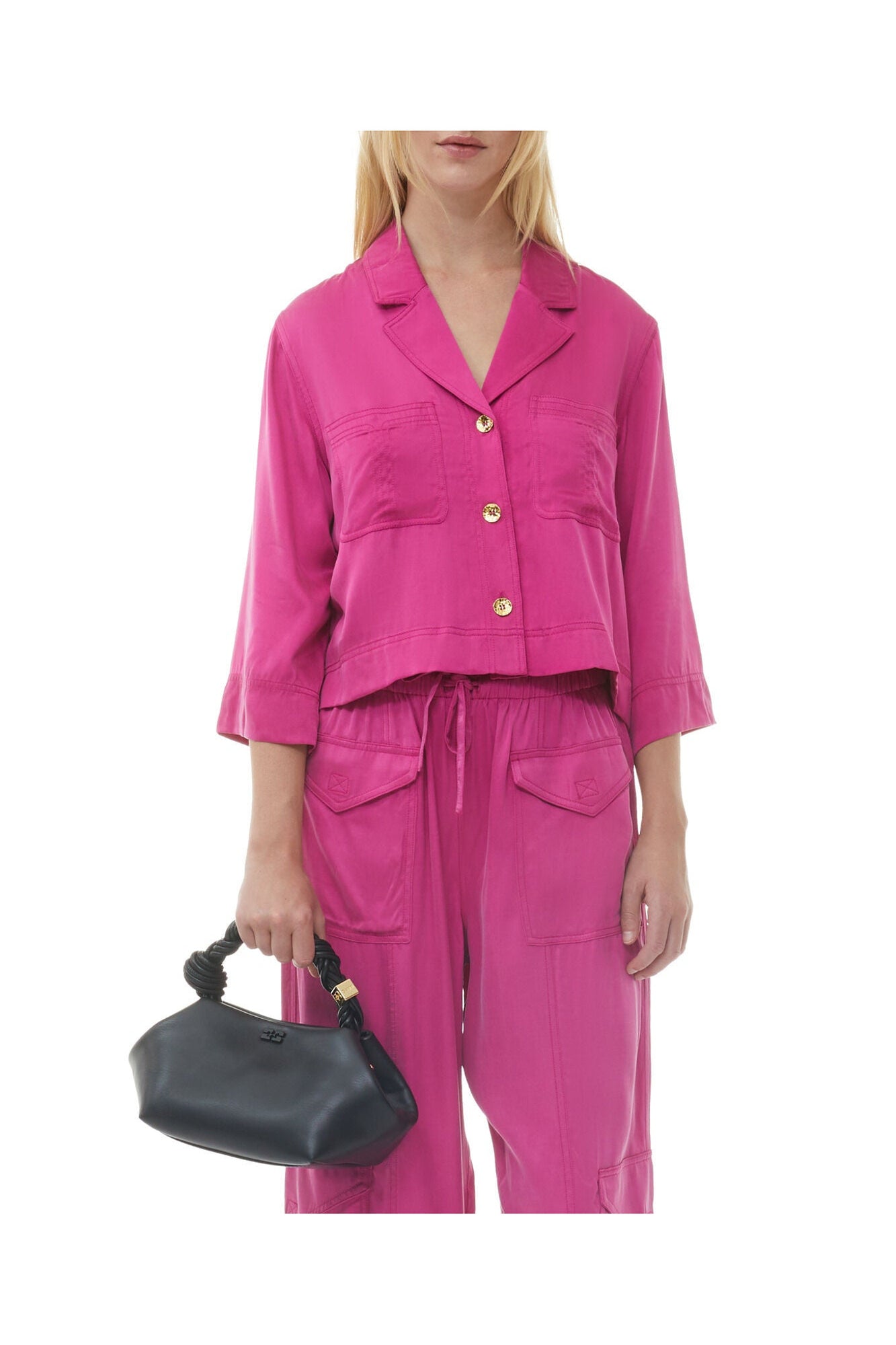Pink Washed Satin Pocket Trousers | Fuchsia Red
