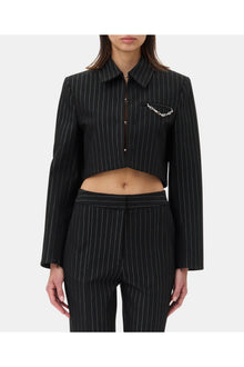 Pinstriped Cropped Blazer | Black