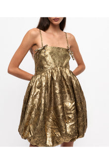Pleat Strap Mini Dress | Gold