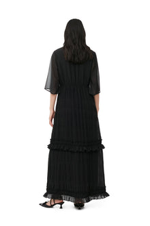 Pleated Georgette Maxi Dress | Black