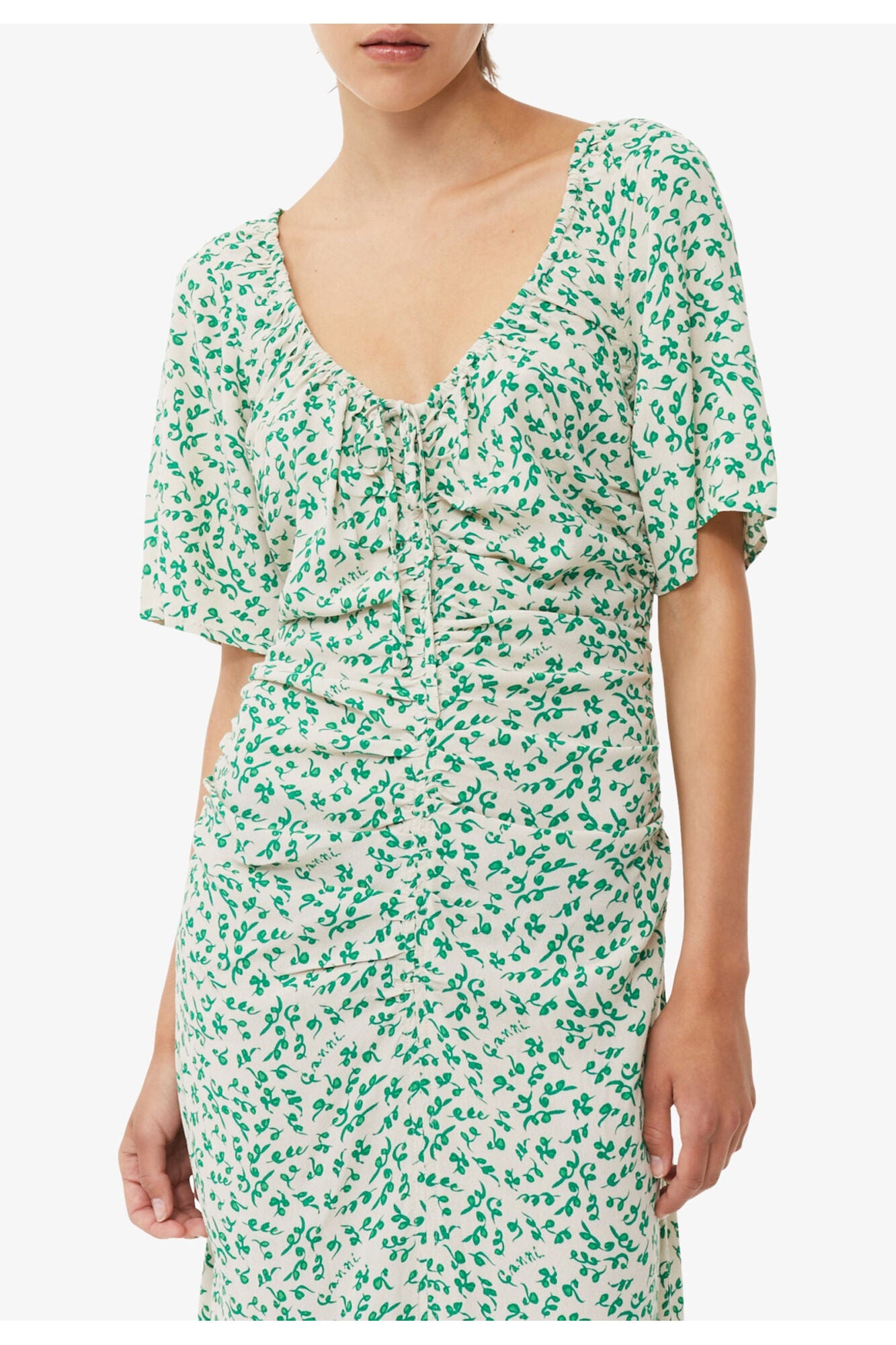 Printed Crepe U neck Midi Dress | Tapioca