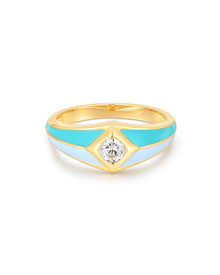 Pyramid Stud Signet Ring - Blue - Gold | Plated Gold