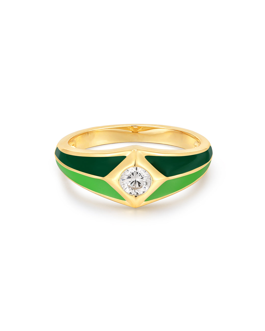 Pyramid Stud Signet Ring - Green - Gold | Plated Gold