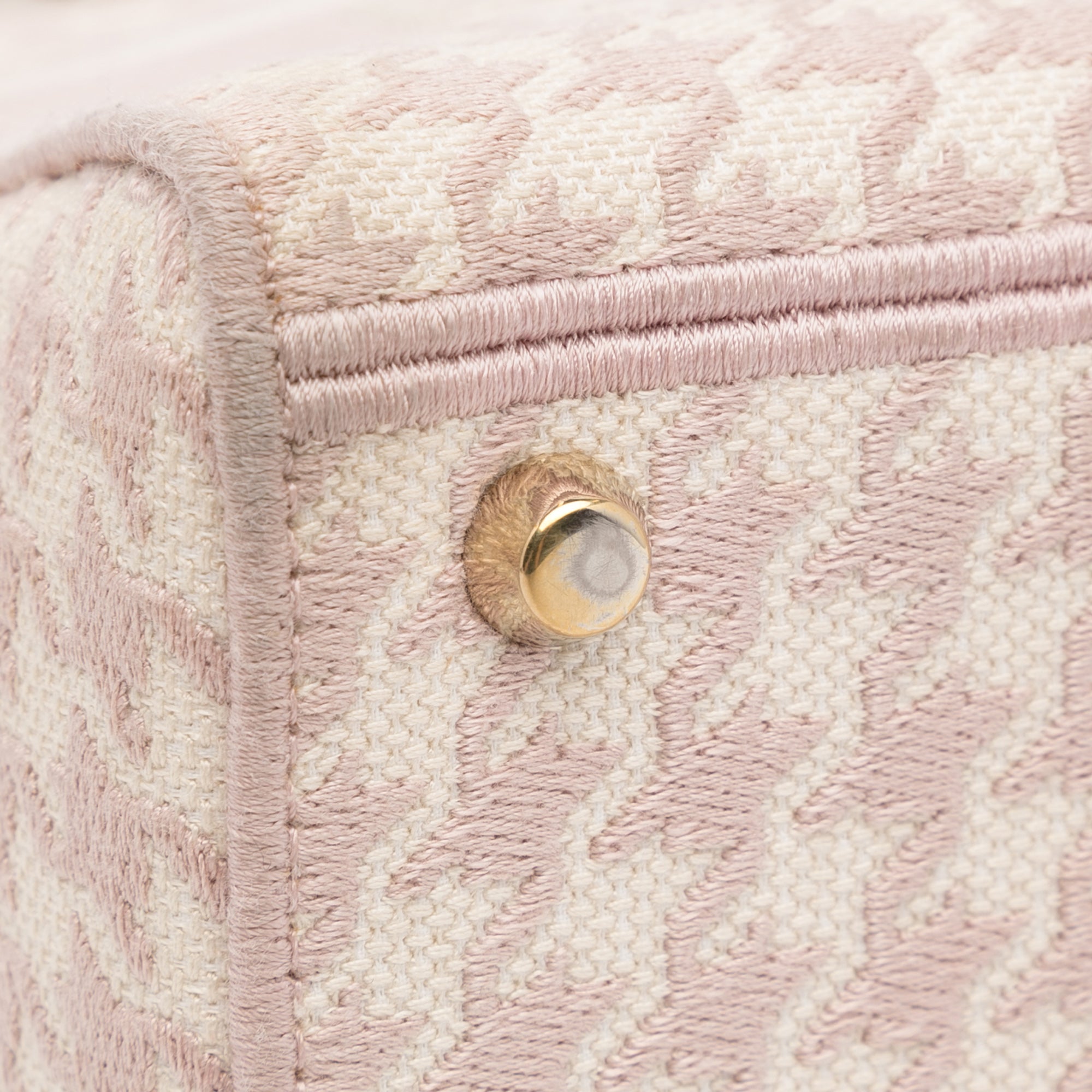 Dior | Pre-Owned Medium Embroidered Canvas Houndstooth Lady D Lite | Pink/Light Pink