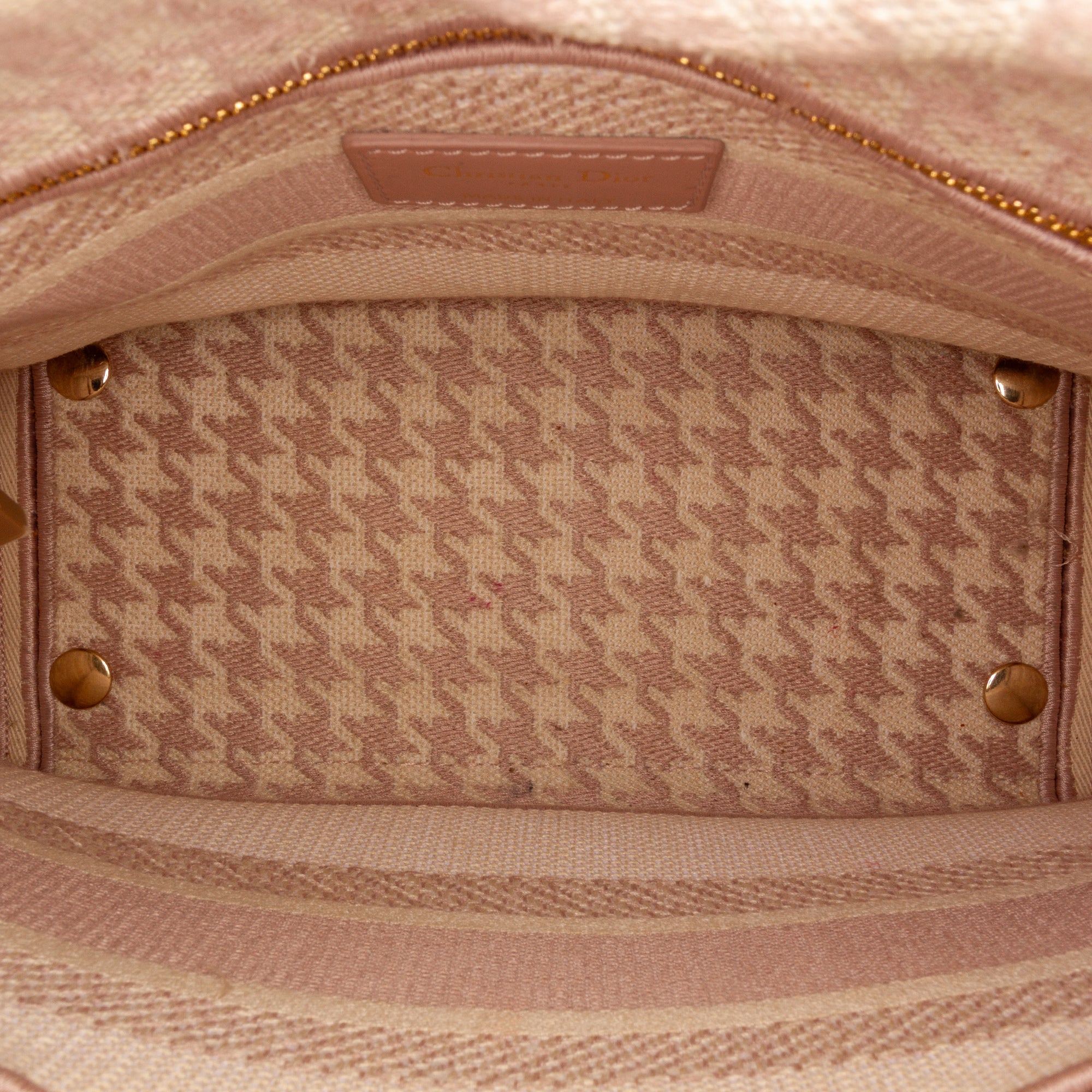 Dior | Pre-Owned Medium Embroidered Canvas Houndstooth Lady D Lite | Pink/Light Pink