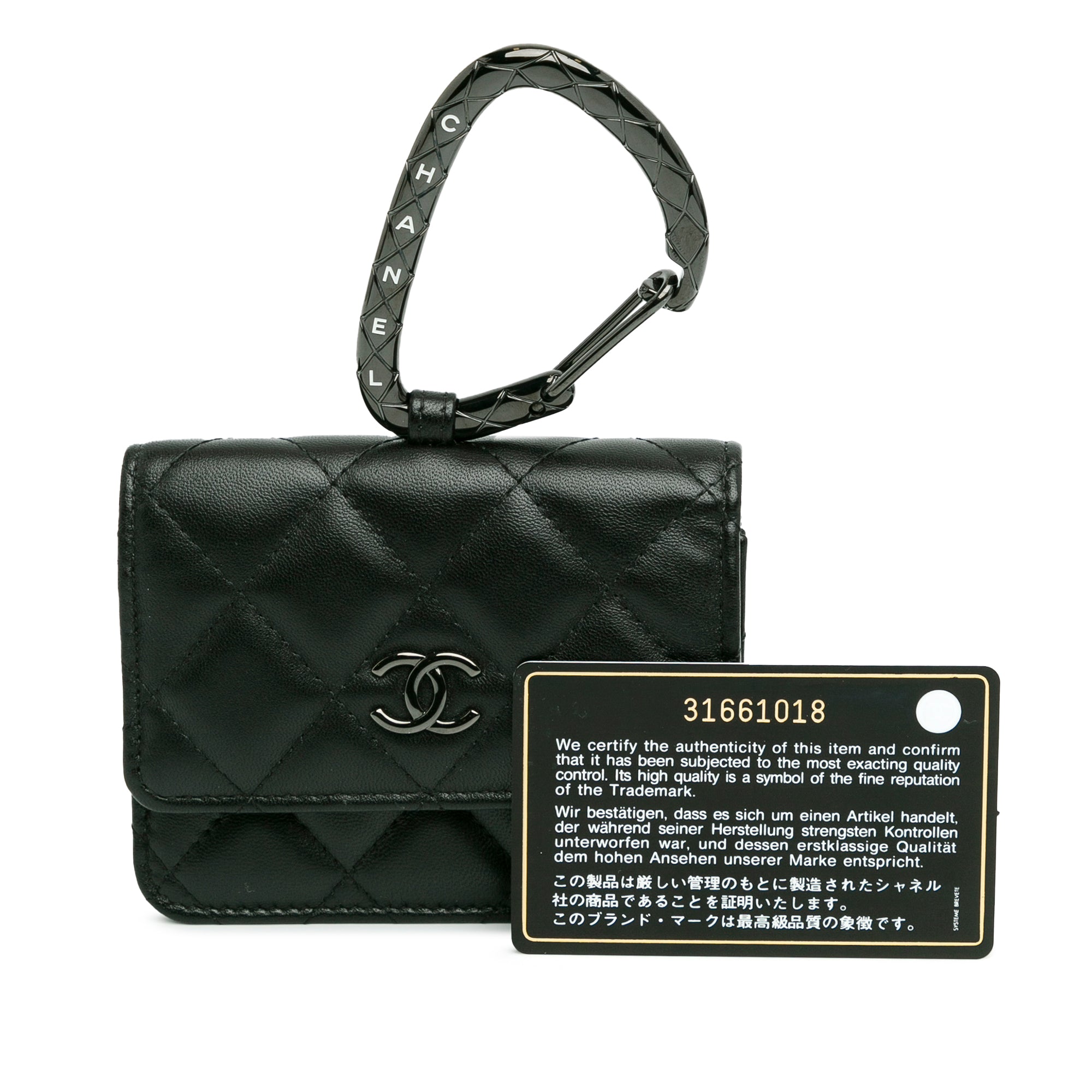 Chanel | Pre-Owned Quilted Lambskin So Black CC Hook Card Holder | Black