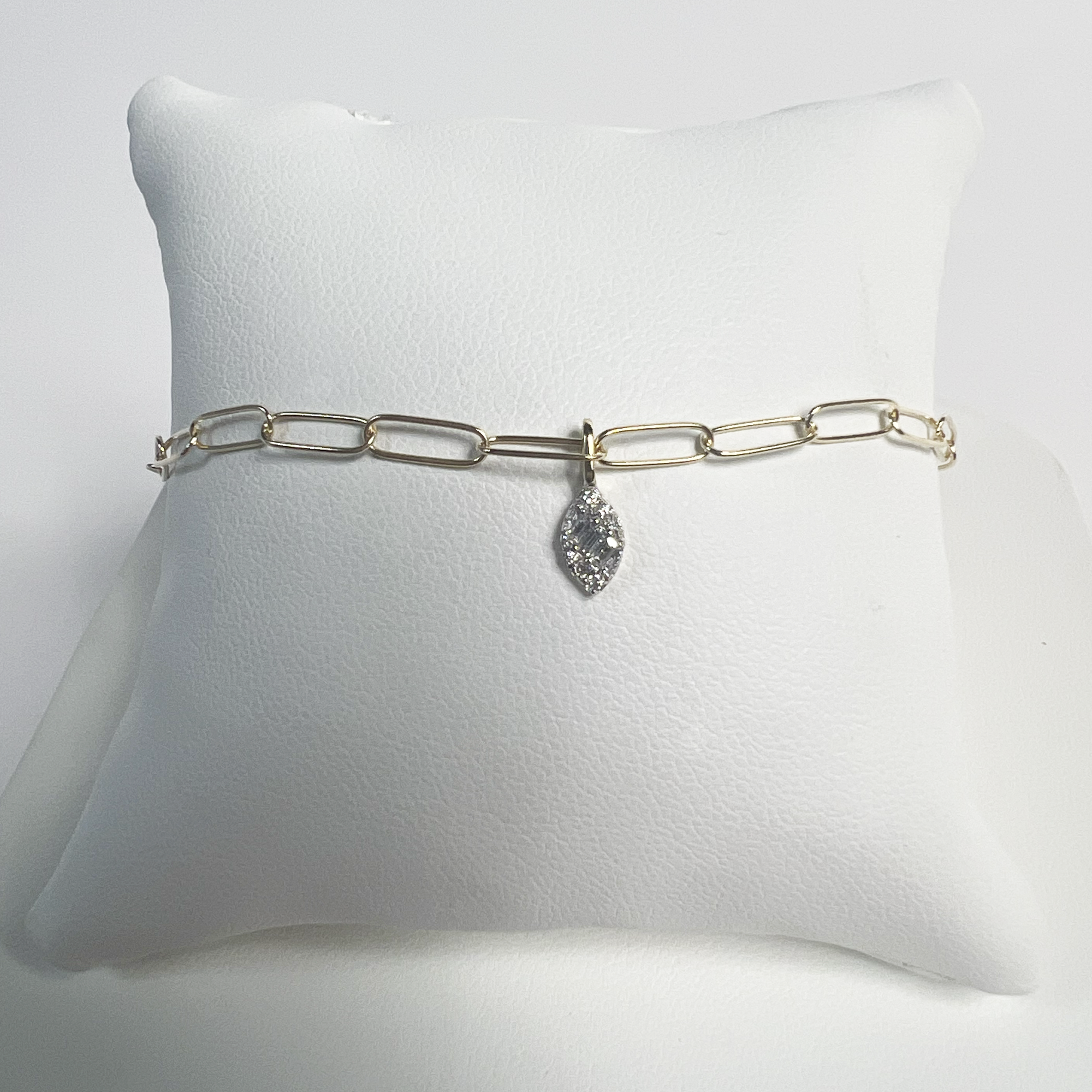 Marquise Illusion Paperclip Bracelet | 10K Yellow Gold | White Diamond