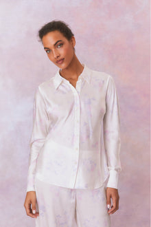 Womens | Quintenette Silk Printed Rosette Top | Lilac Pearl