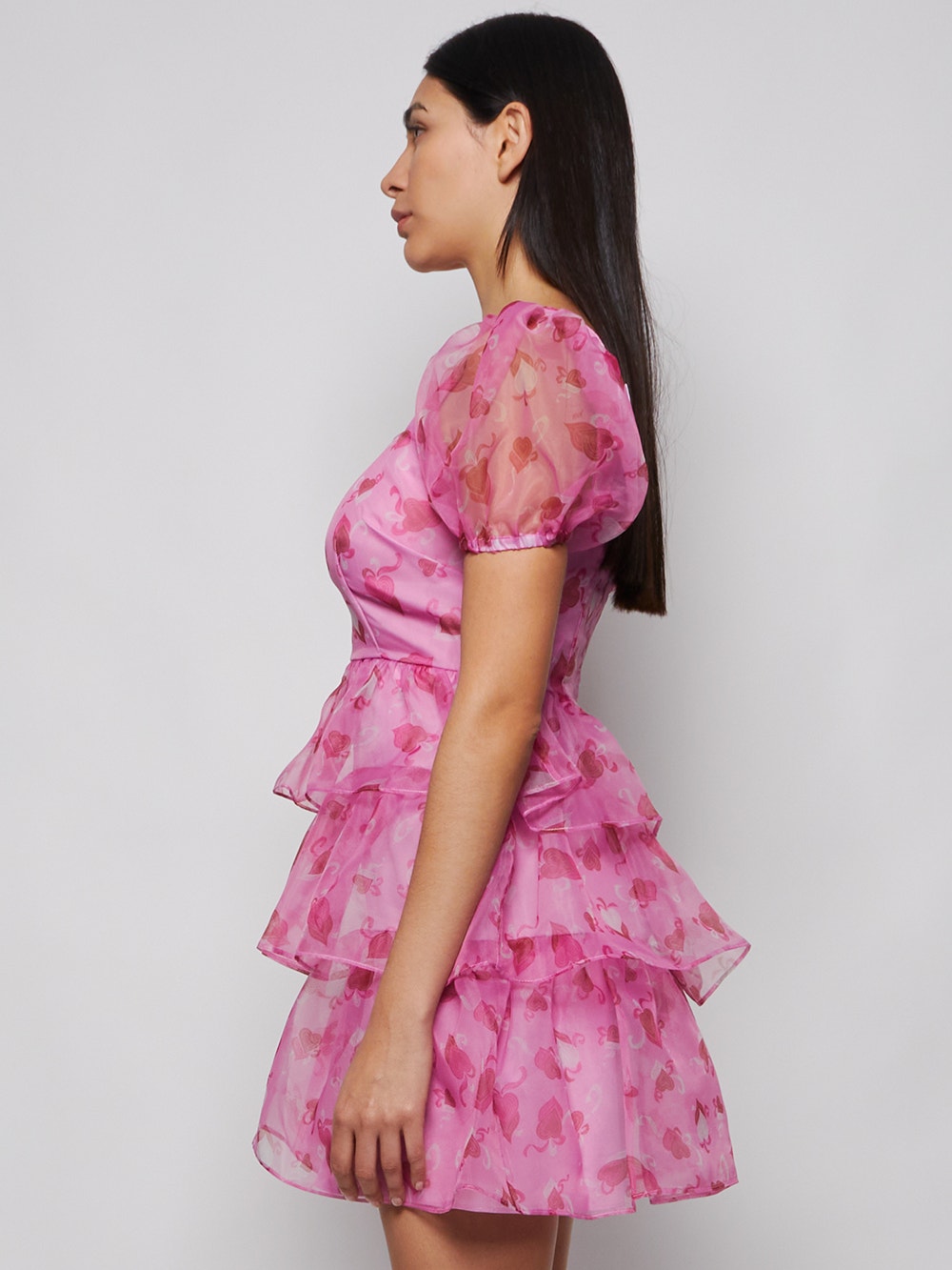 Women | HVN | Mimi Tiered Heart Print Mini Dress | Pink
