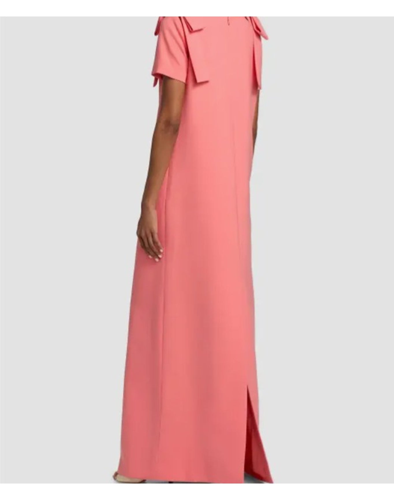 Embroidered Bateau Neck Column Gown With Shoulder Bow | Sunset