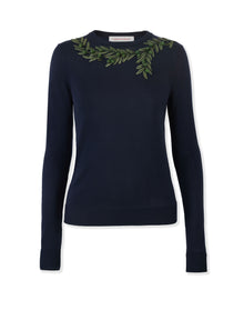 Embroidered Long Sleeve Crewneck Sweater | Midnight Multi