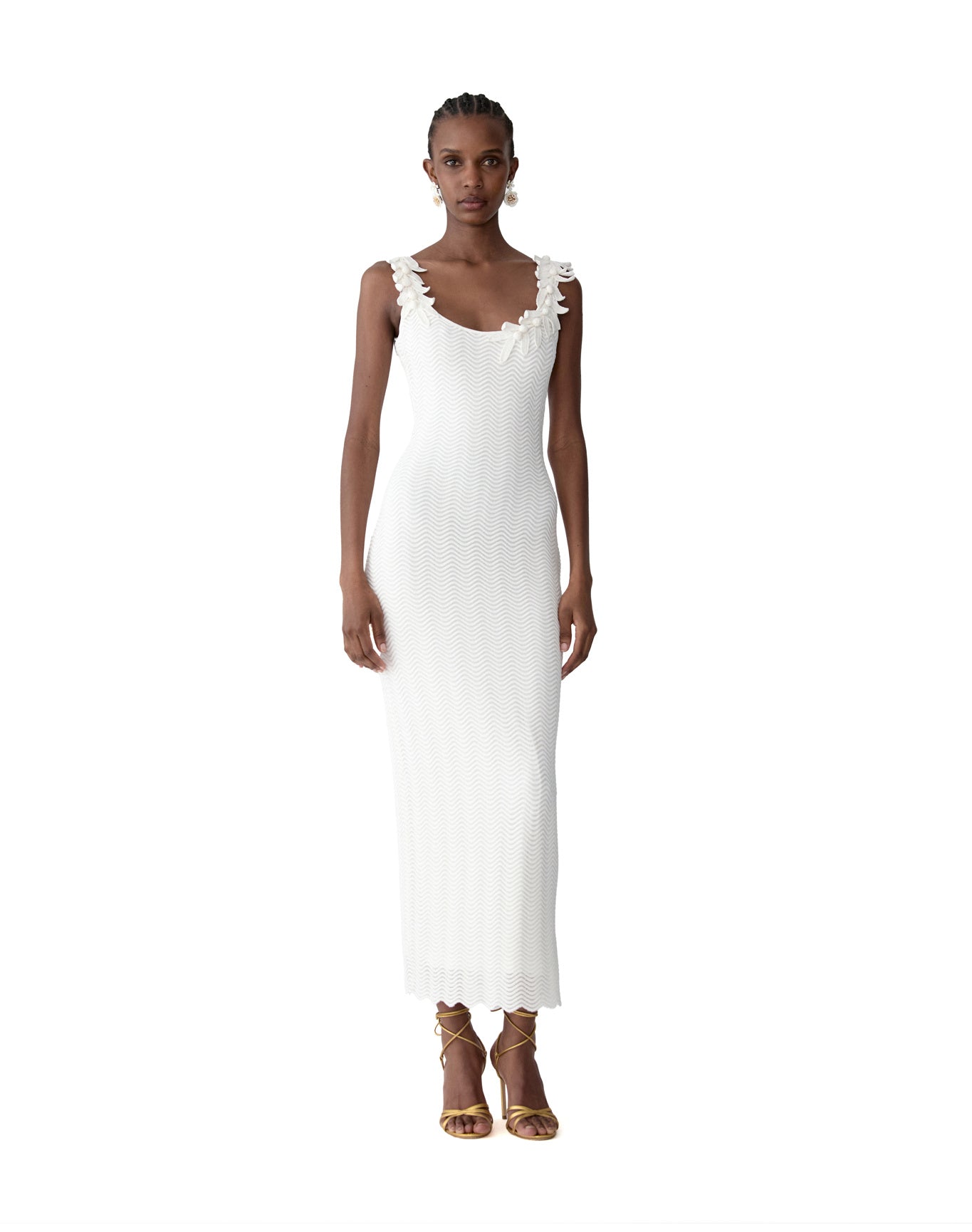 Thin Strap Sleeveless Tea Length Dress | White