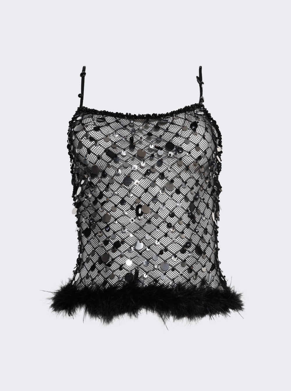 Women | Roberta Einer | Embellished Fishnet Top With Feathers Black