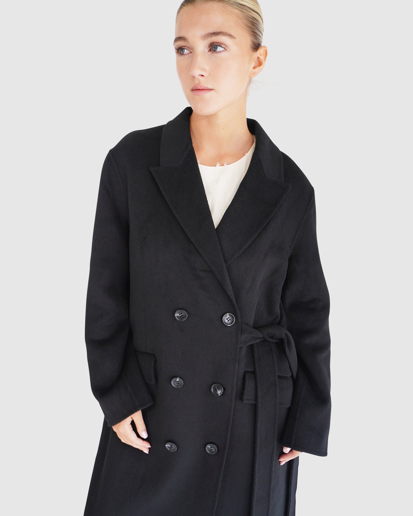 Right There Side Tie Coat | Women | Black