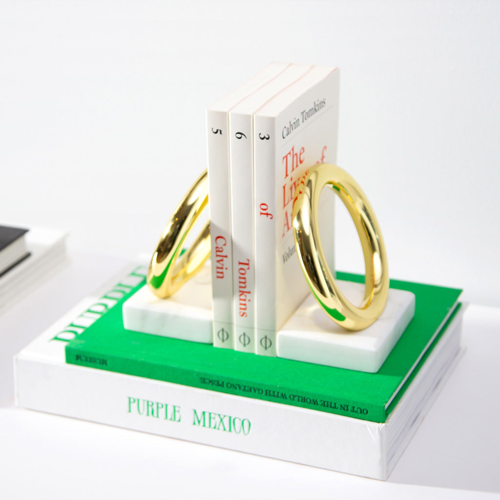 Ring Bookends | Marble & Gold | Set of 2