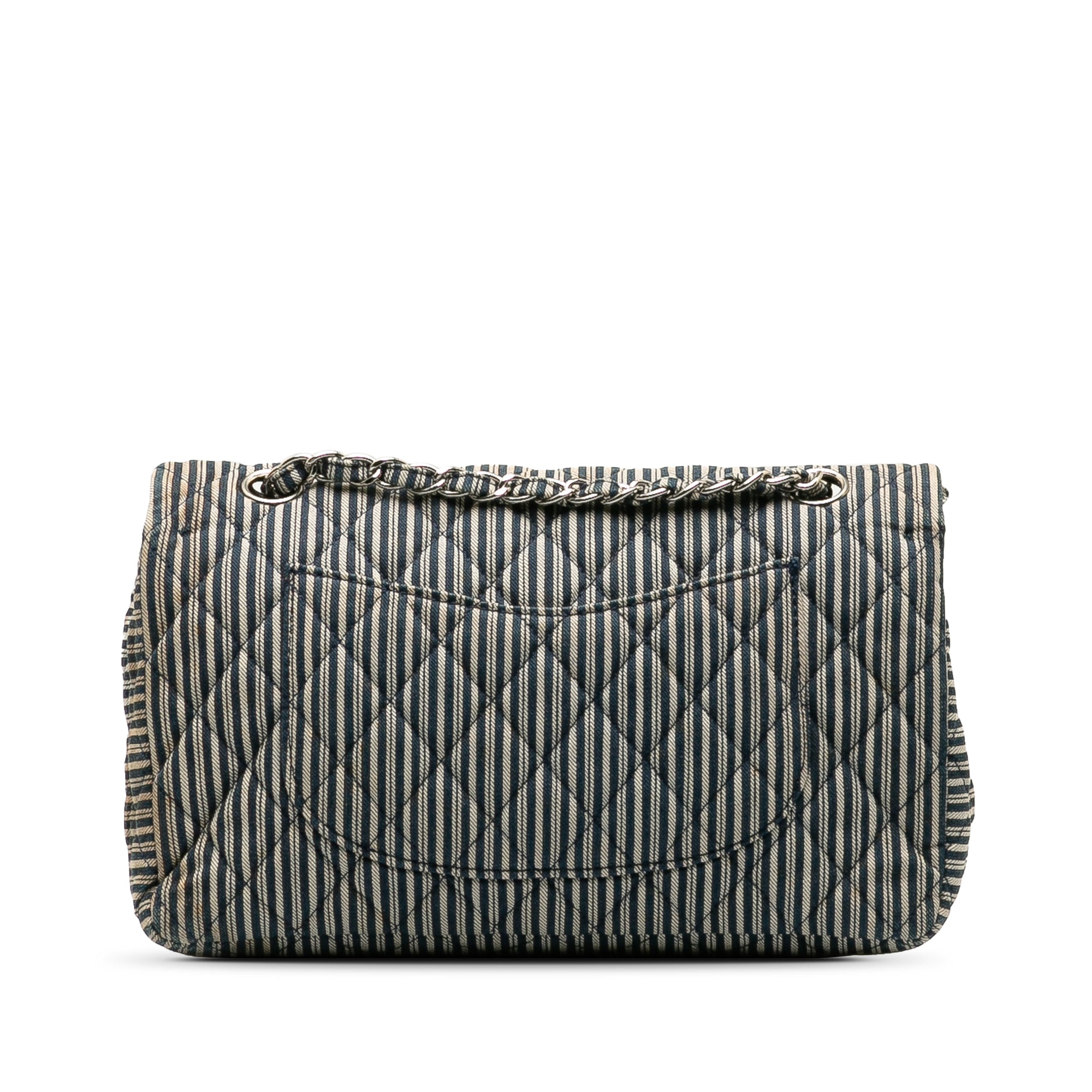 Chanel | Pre-Owned Medium Cotton Striped Double Flap | Blue