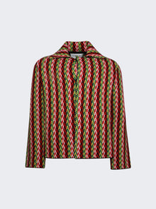 Men | Lanvin | Curb Chevron Knit Jacket | Red & Green