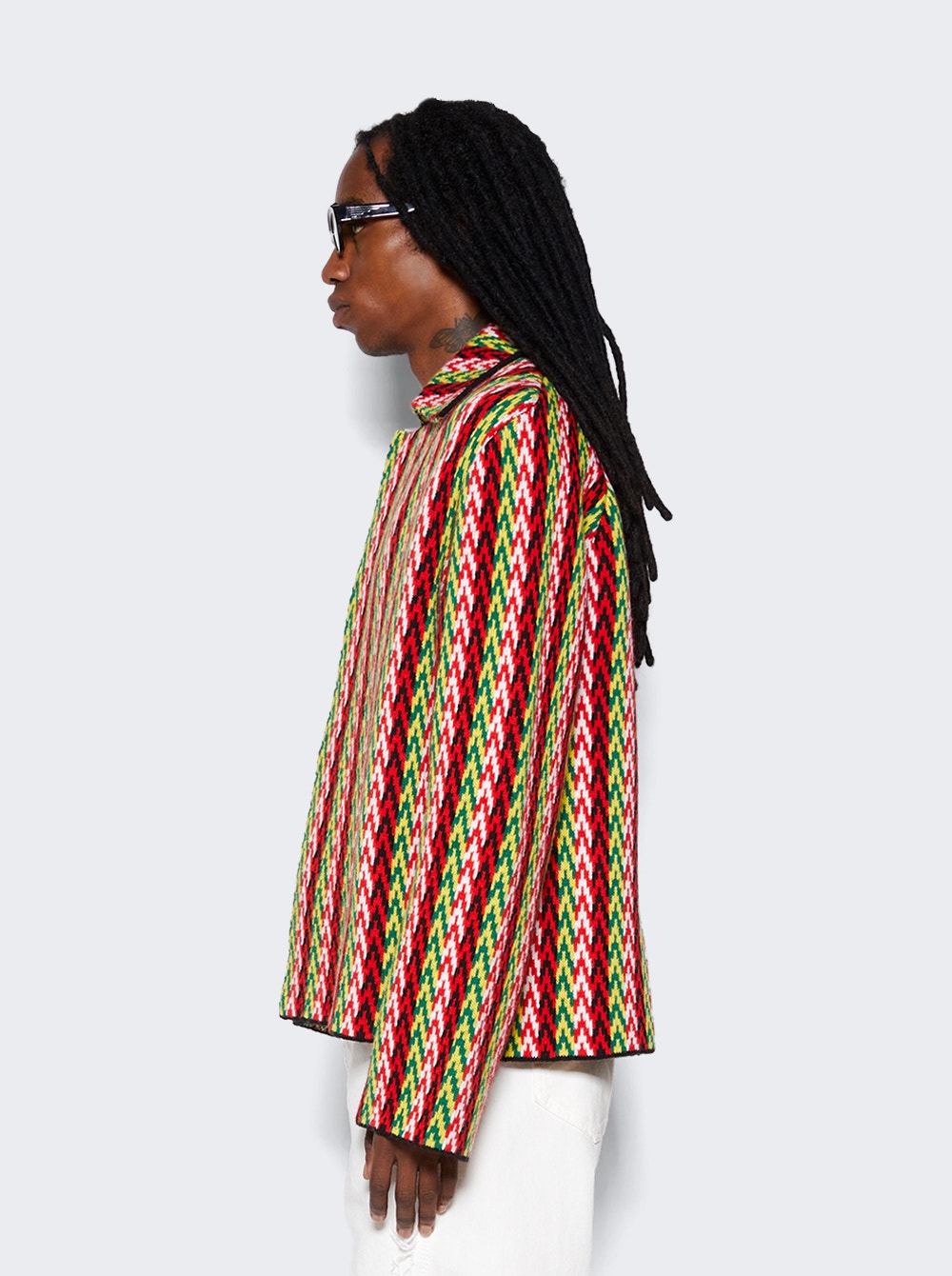 Men | Lanvin | Curb Chevron Knit Jacket | Red & Green