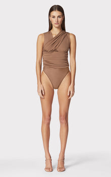 Ruched Jersey Plunge Bodysuit | Toffee