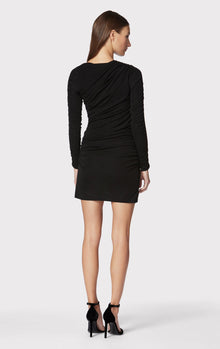 Ruched Jersey Asymmetric Mini Dress | Black